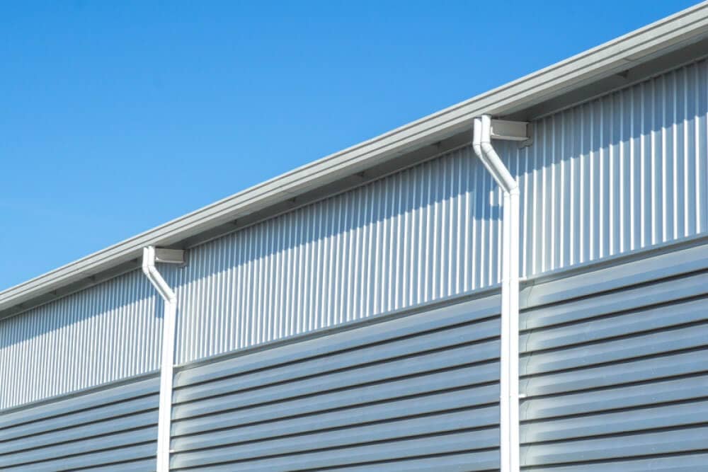 close up of factory warehouse gutter system
